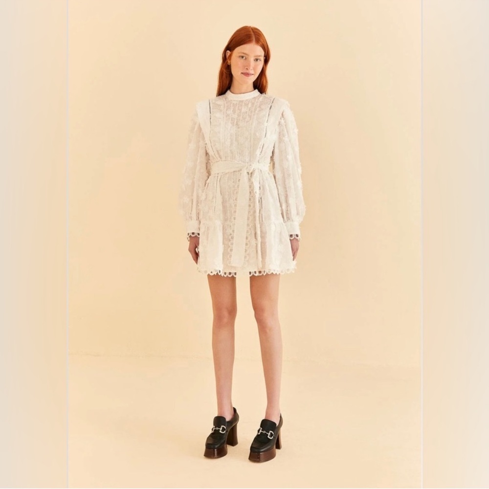 Farm Rio Off-White 3d Flower Pleated Mini Dress - Picture 3 of 13